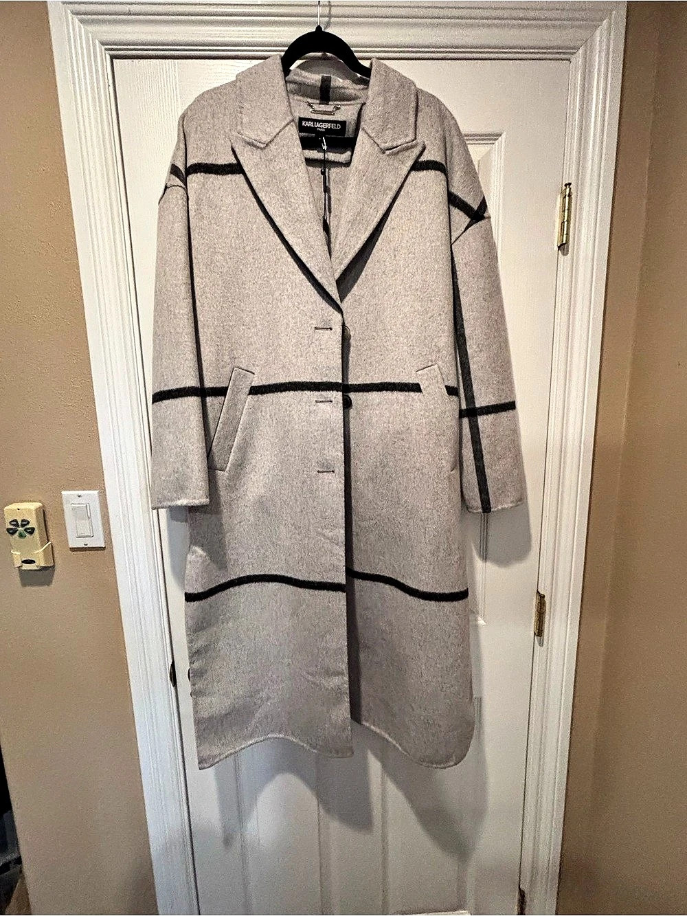 Karl Lagerfeld wrap coat Striped Wool Blend in Gray Size Medium NWT
